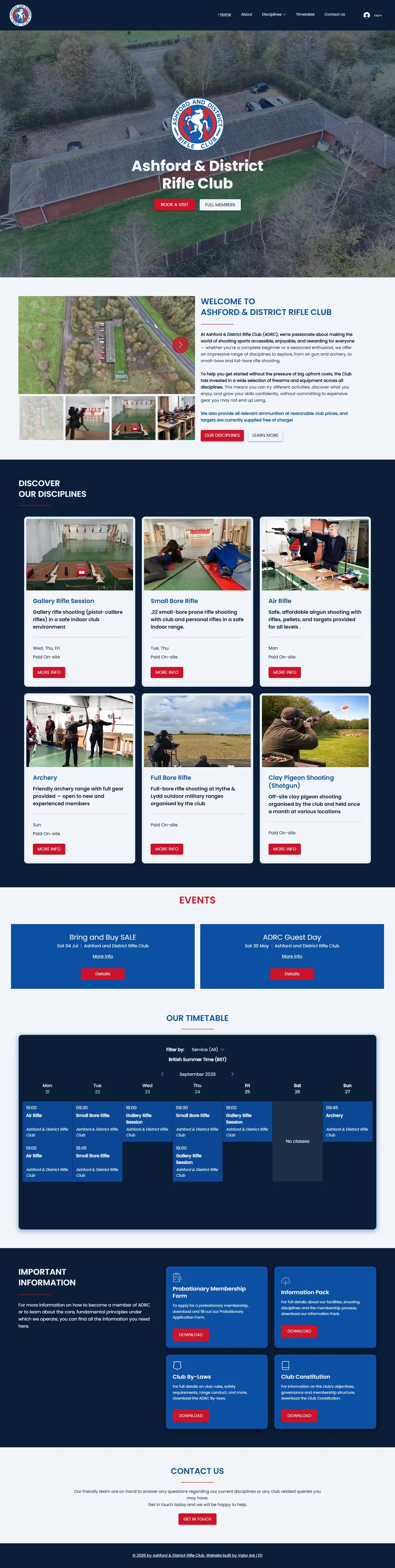 The Ashford & District Rifle Club website on a desktop monitor