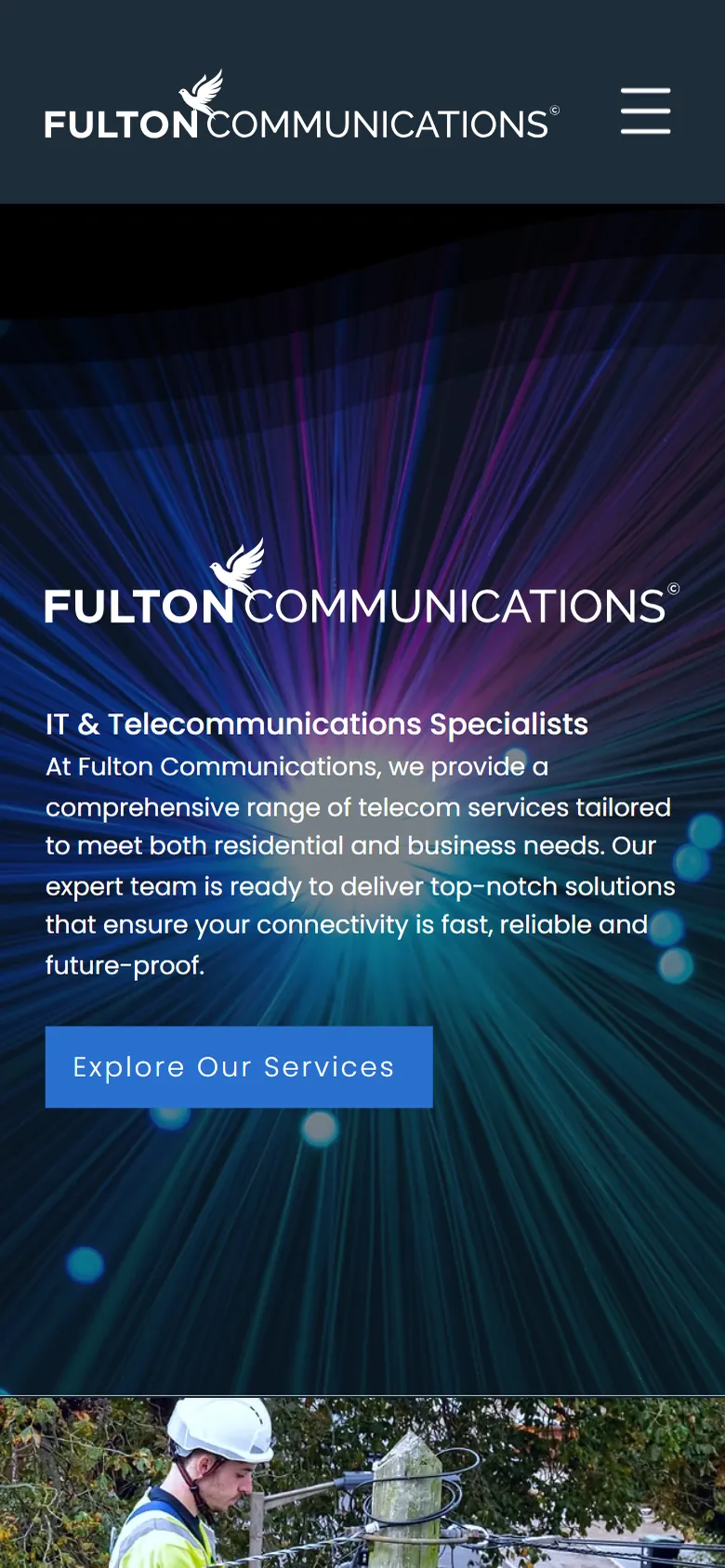 The Fulton Communications website on a mobile phone